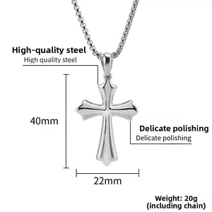 Polished titanium steel cross pendant necklace dimensions 40x22mm weighing 20g