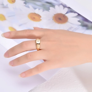 Minimalist 18K gold plated stainless steel ring with star engraving and zircon stone
