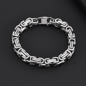 Unisex silver Byzantine square link chain bracelet in durable stainless steel