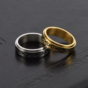 Bague dragon rotative or et argent avec motif de vigne noir pour soulager le stress