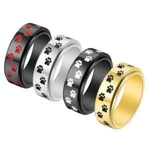 8mm Spinner Ring mit Pfotenabdruck in Schwarz, Silber und Gold aus Edelstahl