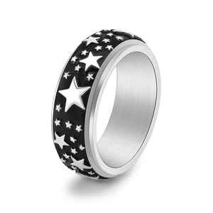 Vintage Titanium Steel Rotatable Spinner Ring For Men Women Personalized Five Pointed Star Enamel Stress Relief Band Ring Fashion Jewelry