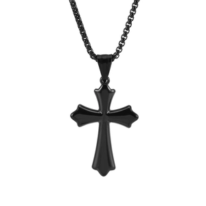 Minimalist black stainless steel cross pendant necklace with rounded metal chain link