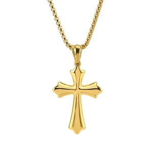 Polished gold cross pendant necklace for men made of stainless steel with box chain