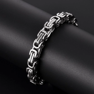 Men's silver stainless steel Byzantine chain bracelet with multilayer industrial design