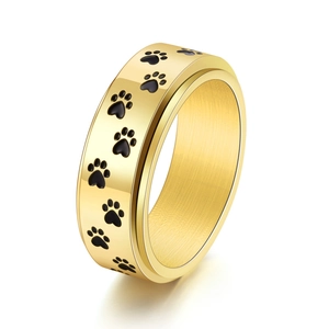Drehbarer 8mm goldener Edelstahlring mit schwarzen Pfotenabdrücken für Stressabbau