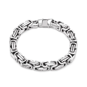 Men's Stainless Steel Byzantine Chain Bracelet Punk Square Link Braided Bracelet Hip Hop Cool Polished Jewelry