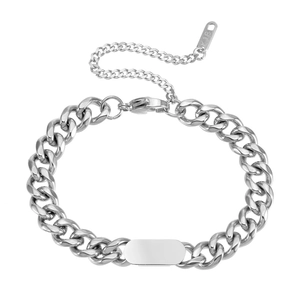 Bracciale a catena cubana in acciaio al titanio con piastra ID argento per uomo e donna