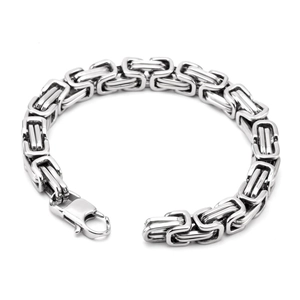 Polished silver stainless steel Byzantine square chain bracelet with lobster clasp