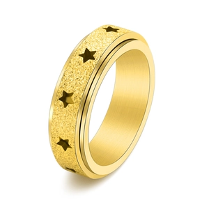 Bague Spinner Minimaliste en Acier Inoxydable Design Étoile Creuse Givrée Anneau Rotatif Anti Anxiété Bijoux Cadeau