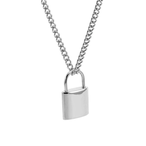 Collana minimalista in acciaio inossidabile con ciondolo a lucchetto e catena d'argento
