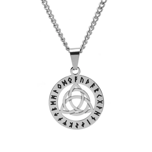 Retro Nordic Viking Rune Pendant Necklace For Men Stainless Steel Celtic Knot Hollow Round Charm Mythology Jewelry Gift
