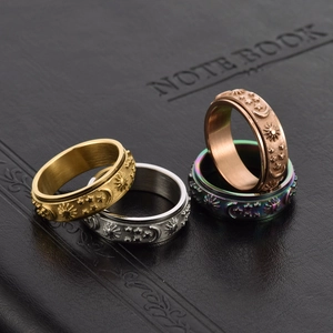 Stainless Steel Sun Moon Star Spinner Ring For Women Men Stress Relief Fidget Ring Astronomical Embossed Band Jewelry