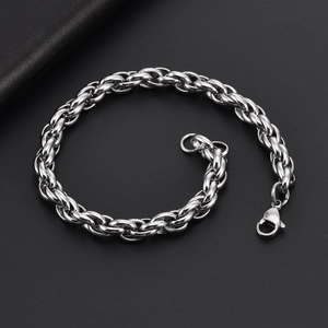 Bracciale a catena in osso di drago in acciaio inossidabile lucido con chiusura a moschettone