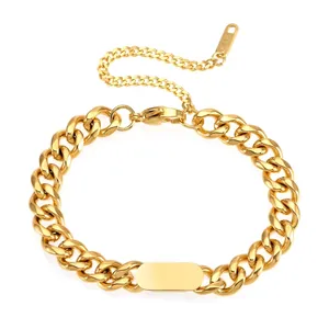 Bracciale ID a Catena Cubana in Acciaio al Titanio Hip Hop per Uomo Donna Piastra Vuota Lucida Bracciale a Catena Regolabile Gioielli Regalo
