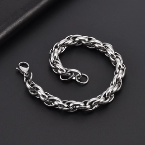Bracciale da uomo a catena in acciaio al titanio lucido con chiusura a moschettone classica