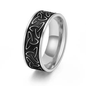 Vintage Viking Celtic Knot stainless steel ring with black enamel details for men