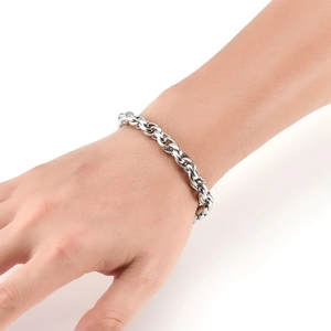 Bracciale da uomo in acciaio al titanio con catena a spina di pesce e maglie spesse