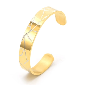Titanium Steel Cuff Bracelet For Men Women Inspirational Engraved Quote Crack Wood Grain Pattern Fashion Open Bangle Jewelry