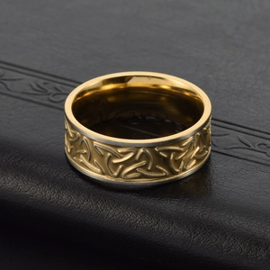 Viking Triquetra knot ring in gold and silver stainless steel for men