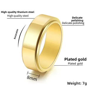 Vue détaillée de la bague rotative en acier titane doré de 8mm avec polissage