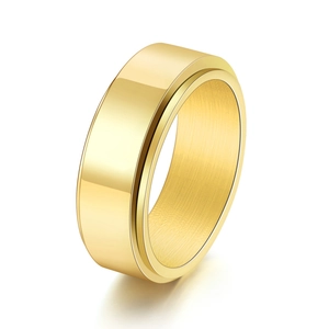 Bague rotative dorée de 8 mm en acier titane poli pour le stress et mode masculine