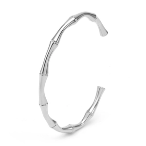 Bracciale rigido aperto in acciaio inossidabile argento lucido a forma di bambù
