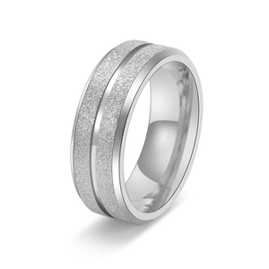 Fashion Individual Stainless Steel Ring For Men Frosted Sandblasted Surface With Double Parallel Polished Grooves Dominating Jewelry