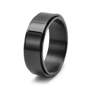 Bague rotative noire 8mm pour hommes en acier titane avec bords polis et finition brossée