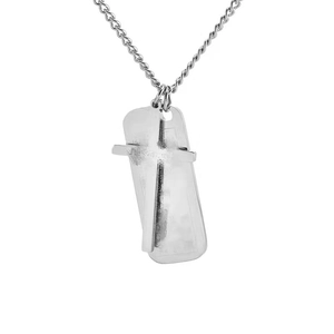 Collier Pendentif Croix en Acier Inoxydable Industriel pour Hommes Plaque Carrée Polie Double Couche Bijoux de Mode