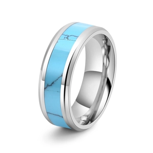Men's Fashion Tungsten Steel Ring Inlaid With Turquoise Polished Beveled Edge Geometric Band Ring For Men Daily Jewelry Gift