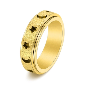 Edelstahl Stern Mond Spinner Ring Für Damen Drehbarer Angst Stressabbau Sandgestrahlter Mattierter Hohlbandring Schmuck Geschenk