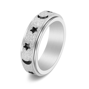Minimalistischer Edelstahl-Drehring mit mattiertem Sternen- und Mond-Ausschnitt