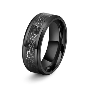 Men Stainless Steel Ring Edgy Boyfriend Style Meteorite Pattern Inlay Band Ring Polished Industrial Jewelry Gift For Men