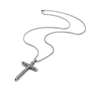 Retro gothic stainless steel cross necklace with bullet pendant and silver box chain