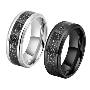 8mm titanium steel sports ring with black brushed texture inlay in silver and black colors