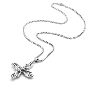 Collier rétro gothique avec pendentif croix et paume pour homme en acier inoxydable