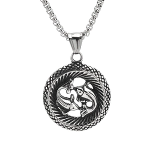 Collier Pendentif Étiquette Ronde 12 Signes du Zodiaque Rétro Acier Titane Bijoux Hip Hop Poissons Bélier Taureau Gémeaux Lion Vierge Scorpion Homme