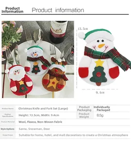 Detail of Santa, snowman and elk cutlery holders with precise size specifications