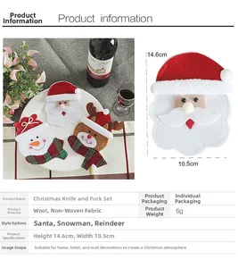 Detail view of Santa, snowman and elk felt cutlery holders for Christmas table decor