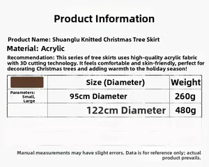 Size chart for reindeer knitted Christmas tree skirt in 95cm and 122cm diameters