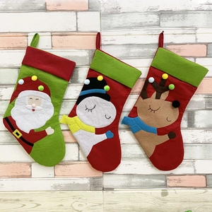 Christmas Stocking Gift Bag Applique Santa Snowman Reindeer Pattern Pom Pom Decor Festive Holiday Home Party Decoration
