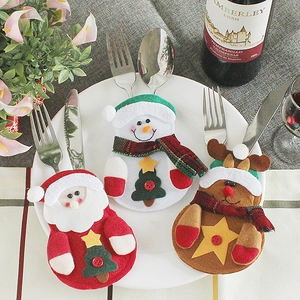 Christmas Cutlery Holder Bags Santa Snowman Reindeer Tableware Silverware Pouch Festive Dinner Decor Felt Cloth Holder