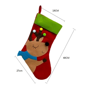 Classic red and green Christmas stocking with 3D reindeer design and size measurements