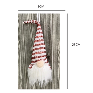 Detailed size specifications for striped gnome Christmas ornament, 8cm wide by 23cm high