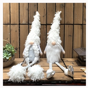 Nordic Style Christmas Gnome Plush Doll Long Leg White Gray Tomte With Braids Or Beard For Xmas Home Decor Ornaments