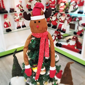 Christmas reindeer tree topper with long arms and red festive scarf for tree decoration