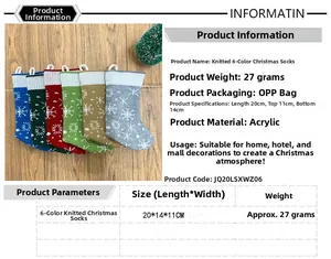 Detail of knitted Christmas stockings with snowflake patterns and size specifications