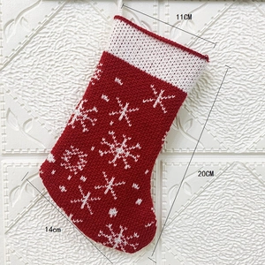 Knitted Christmas stocking with snowflake patterns, 20cm height, red and white holiday decor