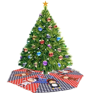 Christmas Tree Skirt Knitted Fabric Red Black Plaid Pattern Cartoon Figures Machine Woven Festive Xmas Tree Decoration